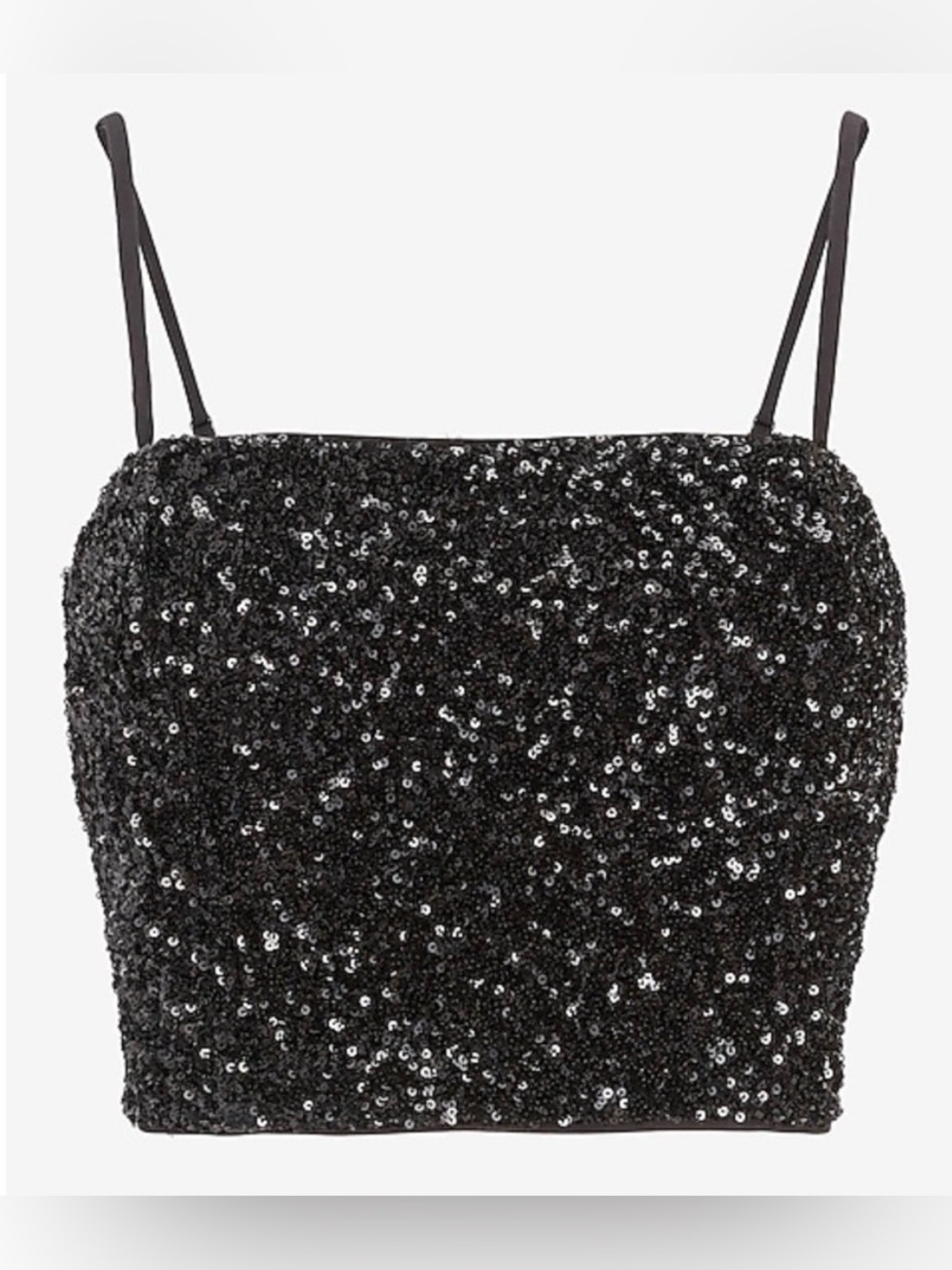 Express Black Sequin Cropped Square Neck Cami Party Sparkly Size Small
